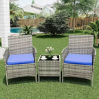 Muebles de patio de 3 piezas con 2 sillas de ratán y 1 mesa de centro de vidrio, juego de conversación para exteriores para balcón, jardín, asientos junto a la piscina
