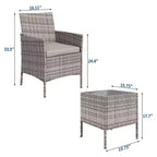 Muebles de patio de 3 piezas con 2 sillas de ratán y 1 mesa de centro de vidrio, juego de conversación para exteriores para balcón, jardín, asientos junto a la piscina