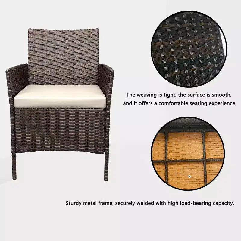 Muebles de patio de 3 piezas con 2 sillas de ratán y 1 mesa de centro de vidrio, juego de conversación para exteriores para balcón, jardín, asientos junto a la piscina