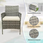 Muebles de patio de 3 piezas con 2 sillas de ratán y 1 mesa de centro de vidrio, juego de conversación para exteriores para balcón, jardín, asientos junto a la piscina
