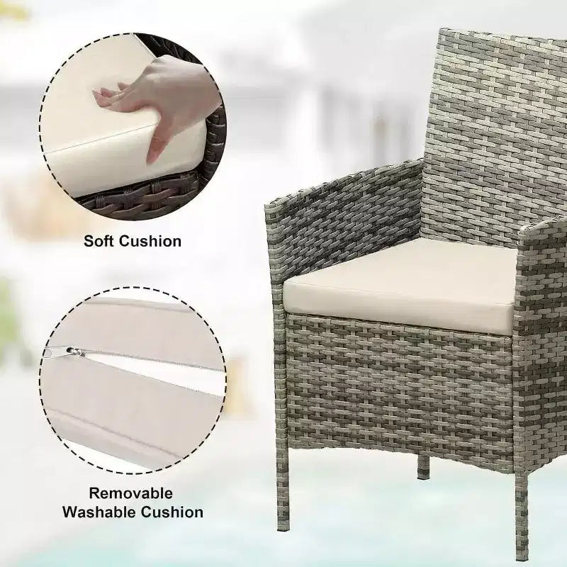 Muebles de patio de 3 piezas con 2 sillas de ratán y 1 mesa de centro de vidrio, juego de conversación para exteriores para balcón, jardín, asientos junto a la piscina
