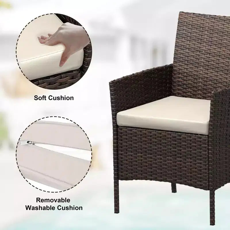 Muebles de patio de 3 piezas con 2 sillas de ratán y 1 mesa de centro de vidrio, juego de conversación para exteriores para balcón, jardín, asientos junto a la piscina