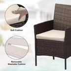 Muebles de patio de 3 piezas con 2 sillas de ratán y 1 mesa de centro de vidrio, juego de conversación para exteriores para balcón, jardín, asientos junto a la piscina