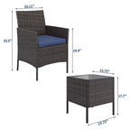 Muebles de patio de 3 piezas con 2 sillas de ratán y 1 mesa de centro de vidrio, juego de conversación para exteriores para balcón, jardín, asientos junto a la piscina