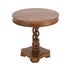 Mesa de Comedor Redonda Artesanal Urban Port de 30" de Madera de Mango con Base de Pedestal Trenzado en Marrón Nogal