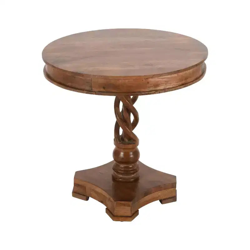 Mesa de Comedor Redonda Artesanal Urban Port de 30" de Madera de Mango con Base de Pedestal Trenzado en Marrón Nogal