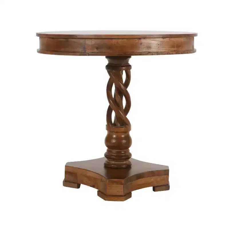 Mesa de Comedor Redonda Artesanal Urban Port de 30" de Madera de Mango con Base de Pedestal Trenzado en Marrón Nogal