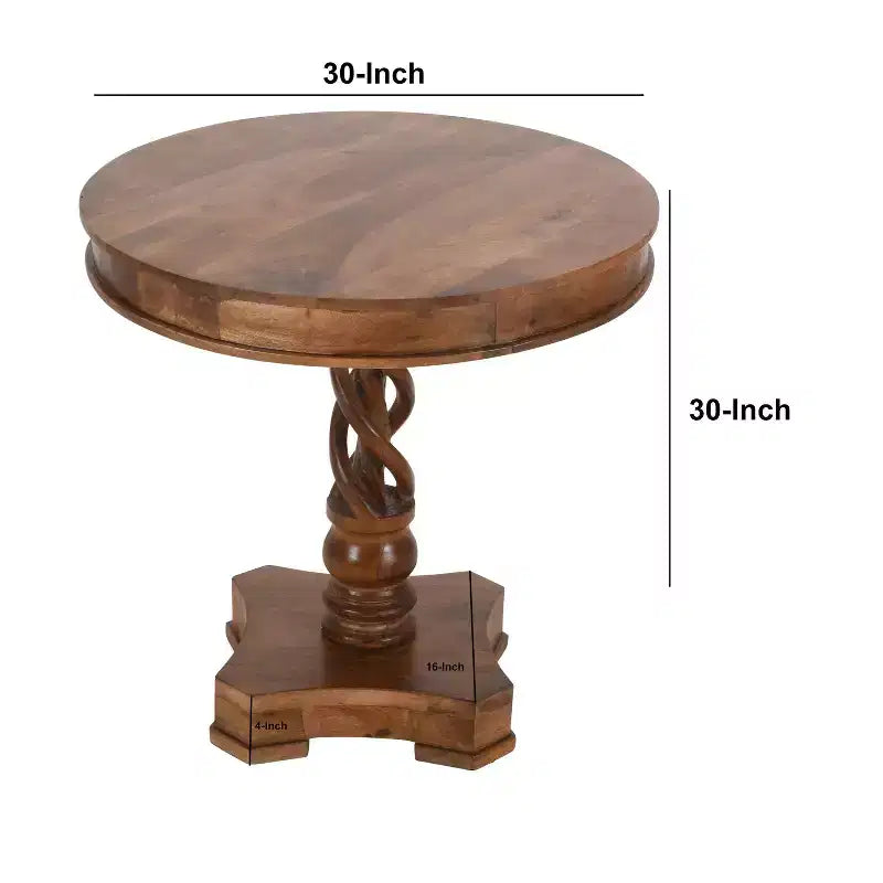 Mesa de Comedor Redonda Artesanal Urban Port de 30" de Madera de Mango con Base de Pedestal Trenzado en Marrón Nogal