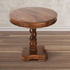 Mesa de Comedor Redonda Artesanal Urban Port de 30" de Madera de Mango con Base de Pedestal Trenzado en Marrón Nogal