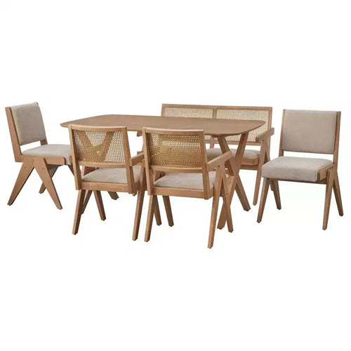 Lifestorey 6pc Baywood Mid Century Solid Wood Dining Set Light Oak/Beige