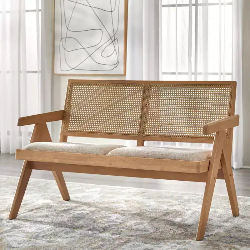 Comedor de madera maciza Baywood de 6 piezas, roble claro/beige, estilo mediados de siglo