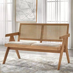 Comedor de madera maciza Baywood de 6 piezas, roble claro/beige, estilo mediados de siglo