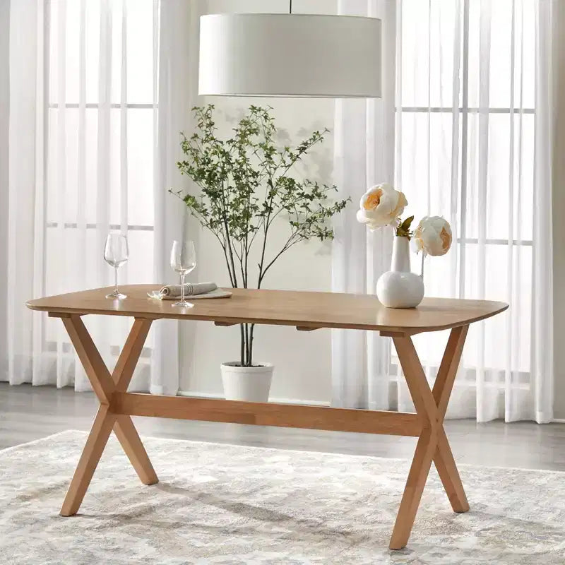 Comedor de madera maciza Baywood de 6 piezas, roble claro/beige, estilo mediados de siglo