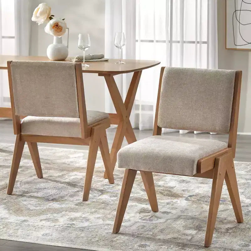 Comedor de madera maciza Baywood de 6 piezas, roble claro/beige, estilo mediados de siglo