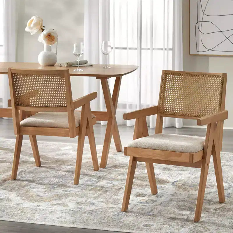Comedor de madera maciza Baywood de 6 piezas, roble claro/beige, estilo mediados de siglo