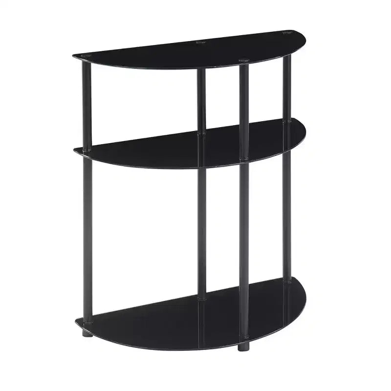 Breighton Home Designs2Go Classic Glass 3 Tier Half-Circle Entryway Hall Table in Black/Black