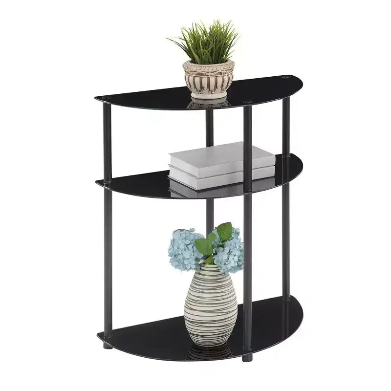 Mesa de entrada/recibidor semicircular clásica de 3 niveles con vidrio, Breighton Home Designs2Go, en negro/negro