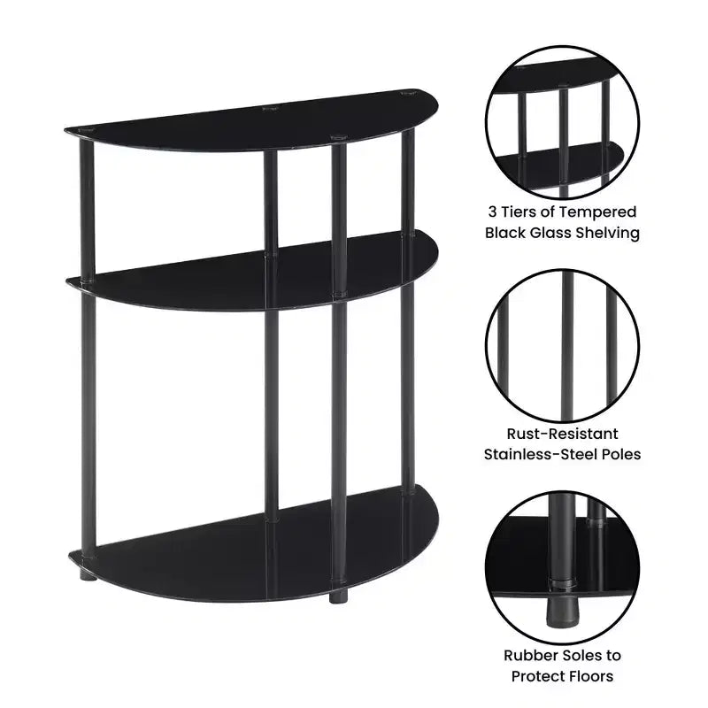 Mesa de entrada/recibidor semicircular clásica de 3 niveles con vidrio, Breighton Home Designs2Go, en negro/negro