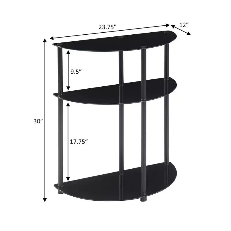 Mesa de entrada/recibidor semicircular clásica de 3 niveles con vidrio, Breighton Home Designs2Go, en negro/negro