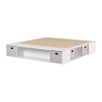 Cama con plataforma flexible King con almacenamiento South Shore con cestas, blanco puro
