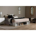 Cama con plataforma flexible King con almacenamiento South Shore con cestas, blanco puro