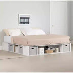 Cama con plataforma flexible King con almacenamiento South Shore con cestas, blanco puro