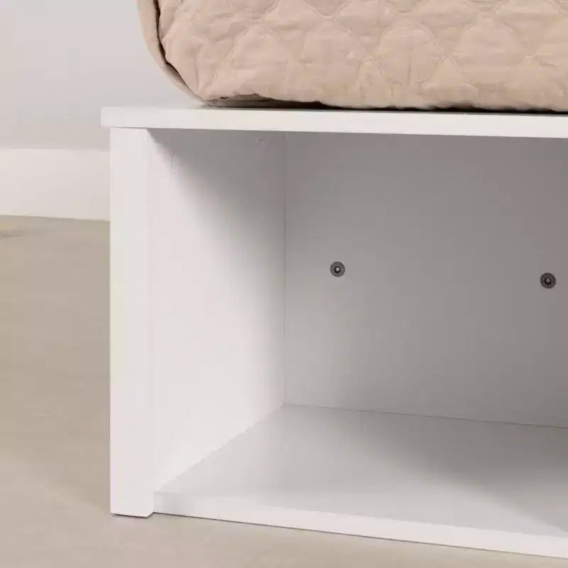Cama con plataforma flexible King con almacenamiento South Shore con cestas, blanco puro