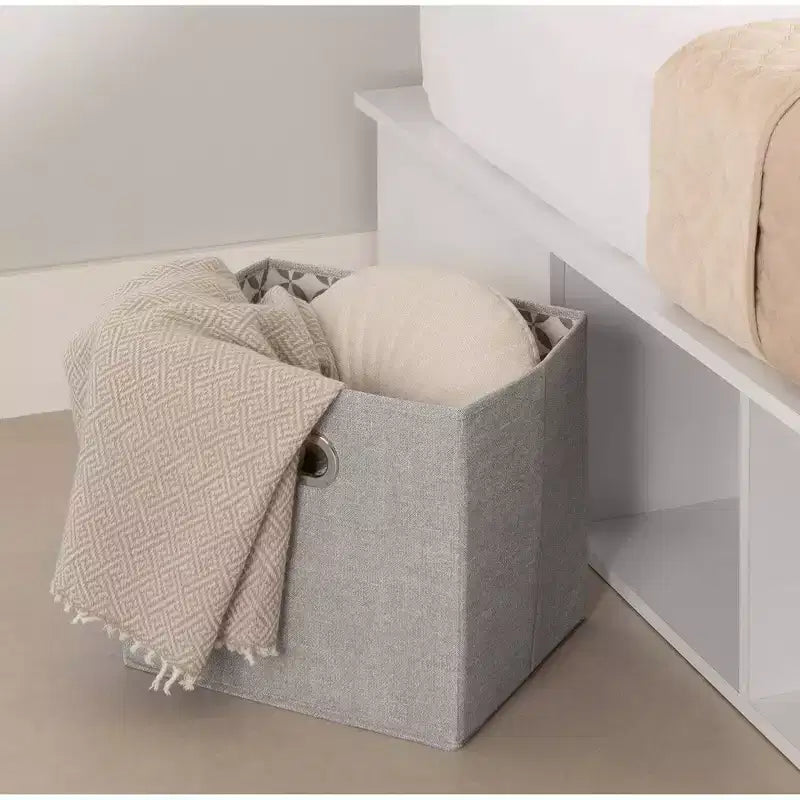 Cama con plataforma flexible King con almacenamiento South Shore con cestas, blanco puro