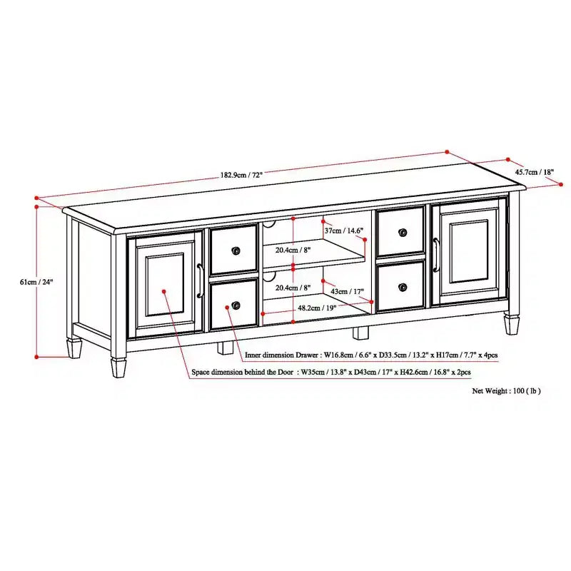 Mueble para TV WyndenHall 72 Hampshire, hasta 80 pulgadas