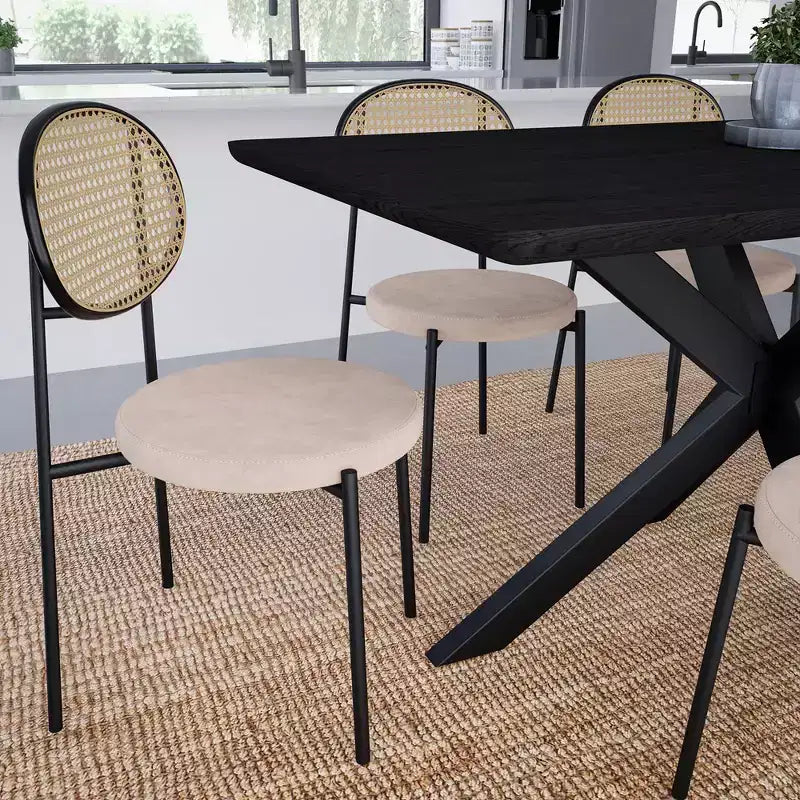 LeisureMod Euston, juego de 4 sillas de comedor modernas con respaldo de mimbre y asiento de terciopelo, para cocina interior, comedor, hogar, asiento de silla lateral contemporánea