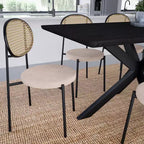 LeisureMod Euston, juego de 4 sillas de comedor modernas con respaldo de mimbre y asiento de terciopelo, para cocina interior, comedor, hogar, asiento de silla lateral contemporánea