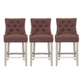WestinTrends 24 Linen Tufted Buttons Upholstered Wingback Counter Stool (Set of 3), Brown