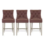 WestinTrends 24 Linen Tufted Buttons Upholstered Wingback Counter Stool (Set of 3), Brown
