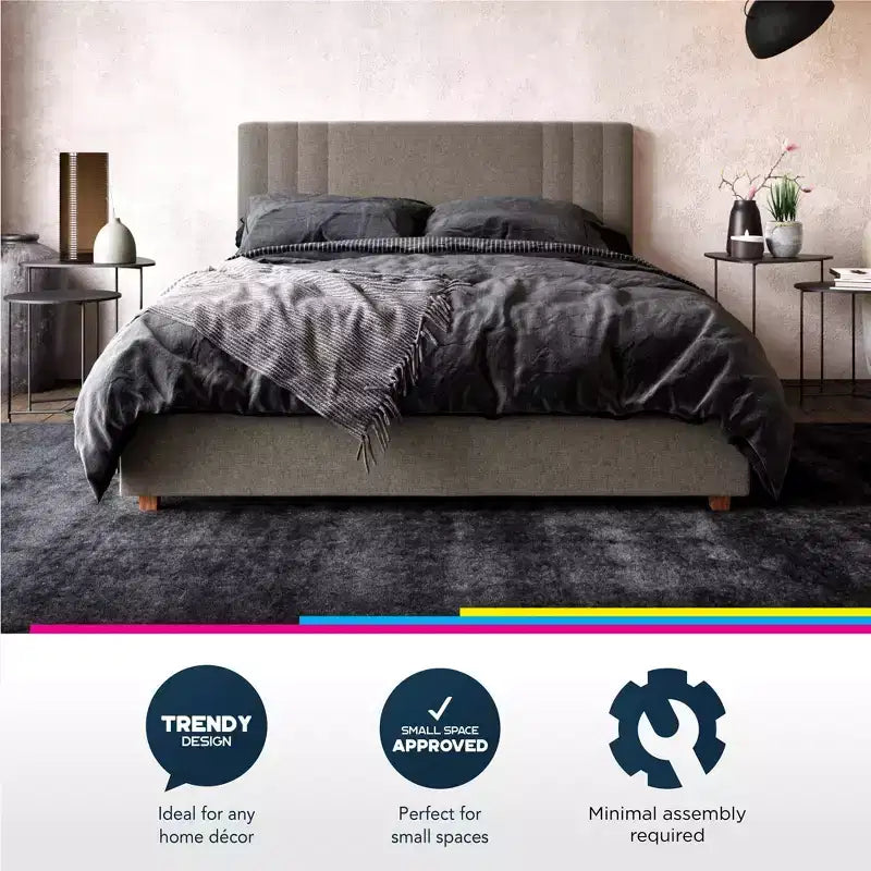 Cama de plataforma tapizada Wynn con cabecero capitoné