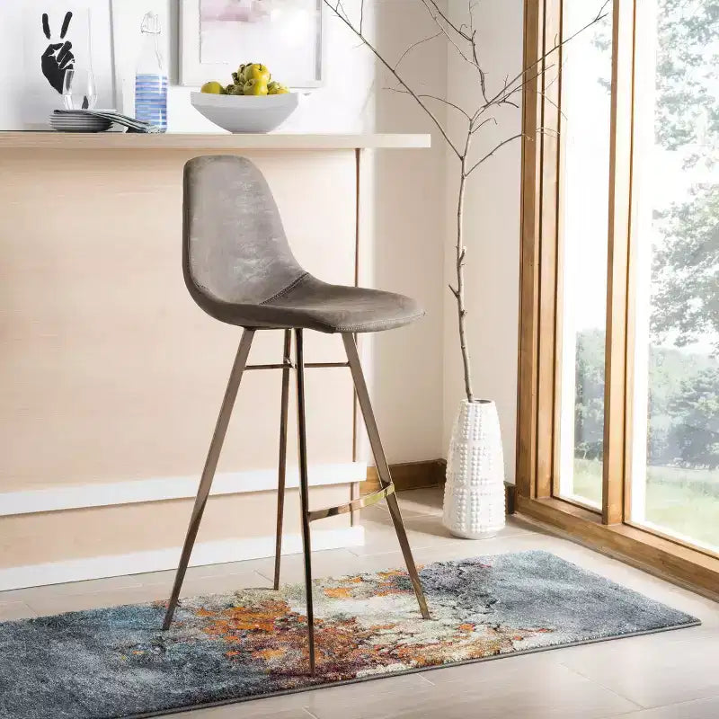 Taburete Mathison, estructura de acero inoxidable con asiento tapizado, altura fija de 30 pulgadas