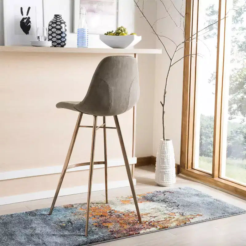 Taburete Mathison, estructura de acero inoxidable con asiento tapizado, altura fija de 30 pulgadas