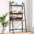 Escritorio tipo escalera Costway de 180 cm de alto con estantes abiertos, escritorio para computadora con estantería de 3 niveles, color marrón