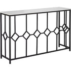 55 Downing Street Addy Modern Iron Rectangular Console Table 52 1/4 x 14 Black Geometrical White Stone Tabletop for Living Room