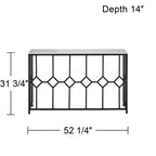 55 Downing Street Addy Mesa consola rectangular moderna de hierro 52 1/4 x 14, parte superior de piedra blanca geométrica negra para sala de estar