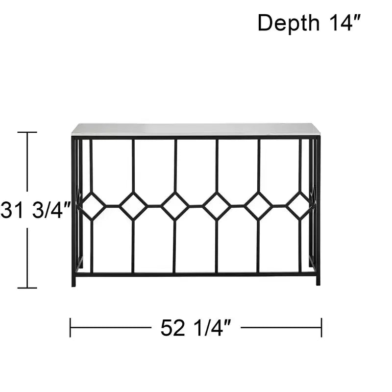 55 Downing Street Addy Mesa consola rectangular moderna de hierro 52 1/4 x 14, parte superior de piedra blanca geométrica negra para sala de estar