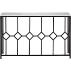 55 Downing Street Addy Mesa consola rectangular moderna de hierro 52 1/4 x 14, parte superior de piedra blanca geométrica negra para sala de estar