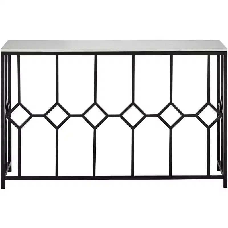 55 Downing Street Addy Mesa consola rectangular moderna de hierro 52 1/4 x 14, parte superior de piedra blanca geométrica negra para sala de estar