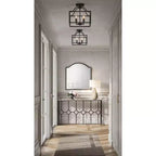 55 Downing Street Addy Mesa consola rectangular moderna de hierro 52 1/4 x 14, parte superior de piedra blanca geométrica negra para sala de estar