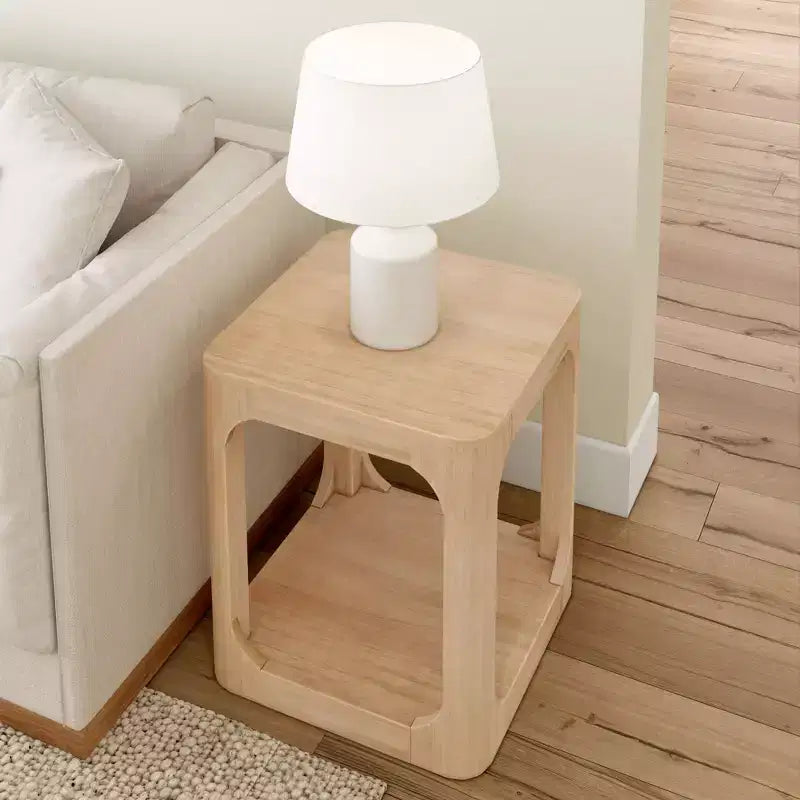 Plank+Beam Mesa auxiliar cuadrada de madera maciza de 20 pulgadas con estante, mesa auxiliar para sala de estar con almacenamiento