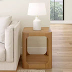 Plank+Beam Mesa auxiliar cuadrada de madera maciza de 20 pulgadas con estante, mesa auxiliar para sala de estar con almacenamiento