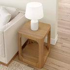 Plank+Beam Mesa auxiliar cuadrada de madera maciza de 20 pulgadas con estante, mesa auxiliar para sala de estar con almacenamiento