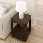 Plank+Beam Mesa auxiliar cuadrada de madera maciza de 20 pulgadas con estante, mesa auxiliar para sala de estar con almacenamiento