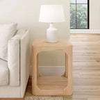 Plank+Beam Mesa auxiliar cuadrada de madera maciza de 20 pulgadas con estante, mesa auxiliar para sala de estar con almacenamiento