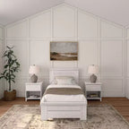 Estructura de cama individual de granja Plank+Beam con cabecero, cama de plataforma de madera maciza