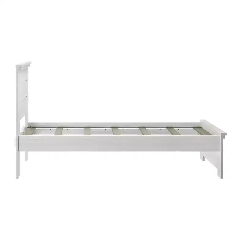 Estructura de cama individual de granja Plank+Beam con cabecero, cama de plataforma de madera maciza